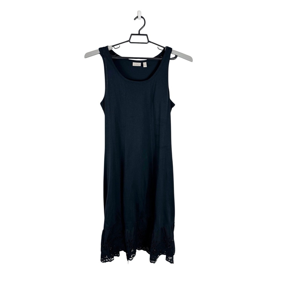 LOGO Lori Goldstein Women's M Sleeveless A-Line Dress Jersey Eyelet Trim Black